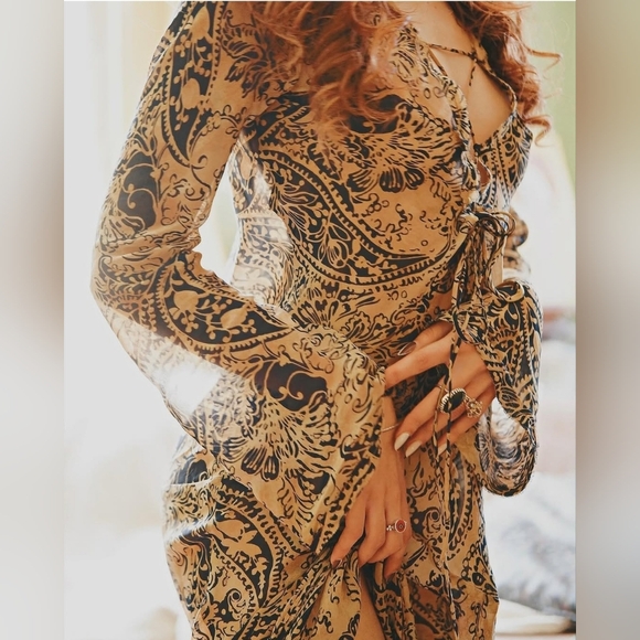 Zara Tan Navy Sheer Fitted Maxi Dress - Picture 9 of 14